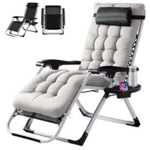 Zero Gravity Recliner, Foldable Patio Chair - Includes Cup Holder Tray; Removable Cushion; Ideal for Beach, Patio, Or Poolside