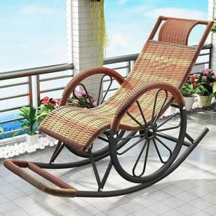 Woven Rattan Rocking Recliner – Suitable for Adults & Seniors; Ideal for Napping, Balcony, or Living Room Relaxation