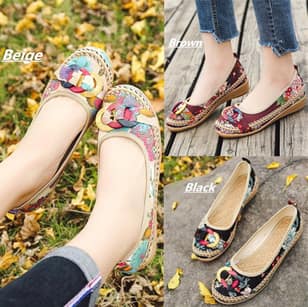 Big Size 5.5-10 New Retro Knitted Shoes Ethnic Old Beijing Shoes Embroidery Cloth Shoes Lazy Shoes Driving Shoes National Wind Shallow Mouth Shoes Single Shoes Flat Shoes Pregnant Women Shoes