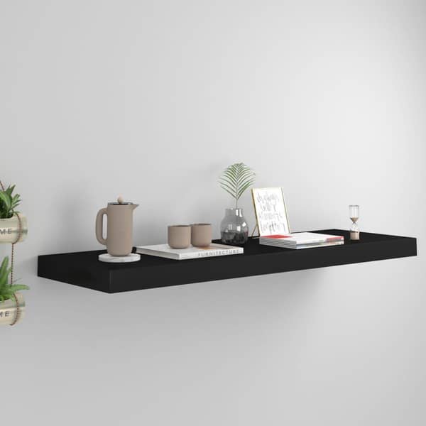 Modern Black Floating Wall Shelf - 31.5 Inch MDF Display for Living Room & Home Decor