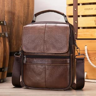 Genuine Leather Messenger Bag - Black, Multi-Compartment, Adjustable Strap, Ideal for Men's Daily Commute, Business, Travel