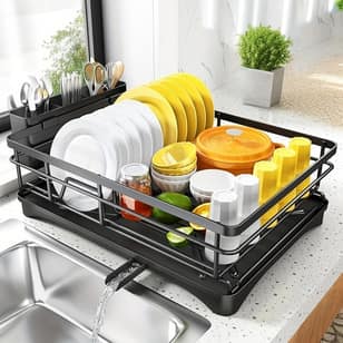 1pc Dish Rack, Single Layer Dish Drying Rack, Large Capacity Dish Rack With Drainboard, Rustproof Dish Drainer With Utensil Holder, For Sink, For Kitchen Countertop, Kitchen Organizers And Storage, Kitchen Accessories