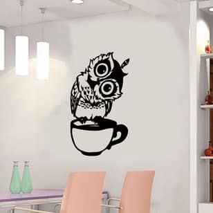 Cute Cartoon Animal Owl Cup Kitchen Restaurant Decoration Wall Stickers Home Decoration Living Wall Stickers