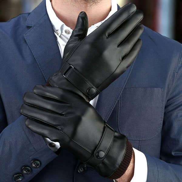 1Pair Winter Men Gloves PU Leather Gloves, Thick Lined Warm Touchscreen Gloves, Winter Fashion Gloves Sport Gloves
