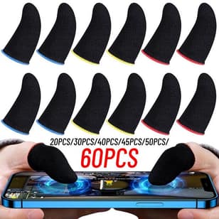 60pcs/50pcs/45pcs/40pcs/30pcs/20pcs Gaming Finger Sleeves Breathable Fingertips for Mobile Phone Game Controller Finger Thumb Sleeve Gloves Carbon Fiber Anti-Sweat Seamless Touch Screen Finger Covers