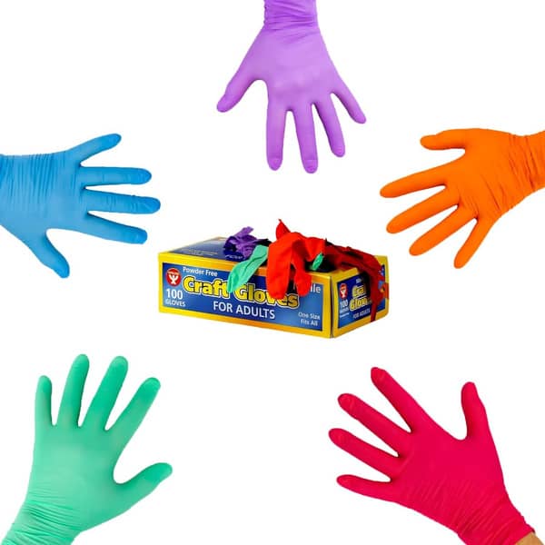 Colored Nitrile Gloves 100 Gloves Disposable (Latex-Free) For Cleaning, Baking, Gardening, Dishwashing, 5 Assorted Colors, Adult Size (1 Box Of 100 Gloves)