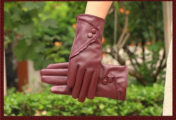 New Winter Ladies Leather Gloves Leather Lace Touch Gloves Warm Cycling Gloves(3 Colors)