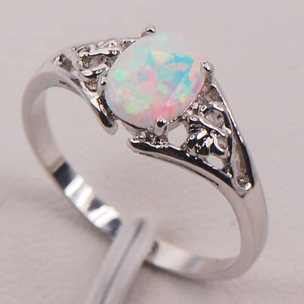 White Fire Opal 925 Sterling Silver Fashion Jewelry Ring Size 5 6 7 8 9 10 11