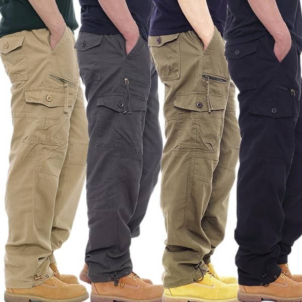 New Mens Cargo Combat Work Trousers Pockets Cotton Loose Machine Washable Pants