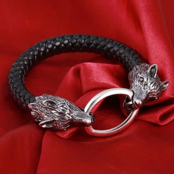 Men Stainless Steel Leather Bracelets Men Jewelry Male Wolf Head Charms Bracelets Bangles Wristband Bracelet