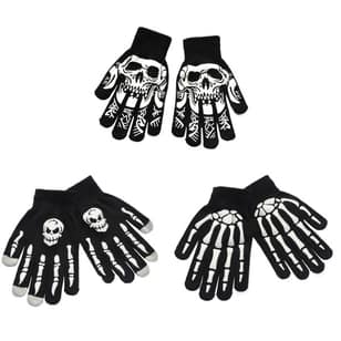 Gothic Knitted Gloves Warm Black Gloves Halloween Luminous Skull Gloves Skeleton Gloves for Halloween Supplies BAR