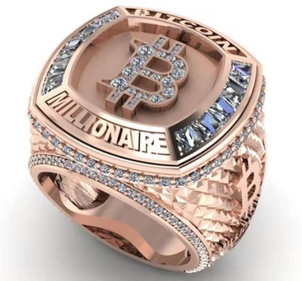 Luxurious Bitcoin Commemorative Ring Creative Metal Punk Hip-hop Rock Trend Men's and Women's Ring Party Light Luxury Gift
