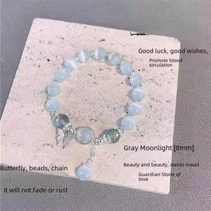 Moonstone Butterfly Bracelet for Women | Grey Moonstone Beaded Charm Bracelet | Dainty Boho Student Jewelry