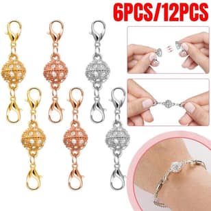 6PCS/12PCS Magnetic Jewelry Clasps with Lobster Clasp, Strong Magnetic Rhinestone Clasps for Jewelry Making Necklace Bracelet Connector and Extender