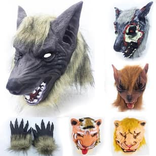 Halloween Gloves Animal Gloves Silicone Mask Lion Tiger Wolf Head Mask Wolf Gloves