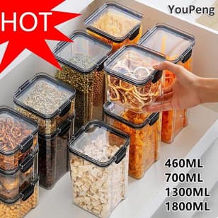 460-1800ML Kitchen Storage Box Sealing Food Storage Container Preservation Plastic Refrigerator Noodle Box Multigrain Storage Pot Milk Powder Container