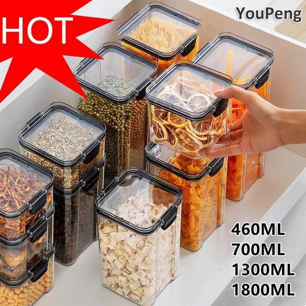 460-1800ML Kitchen Storage Box Sealing Food Storage Container Preservation Plastic Refrigerator Noodle Box Multigrain Storage Pot Milk Powder Container