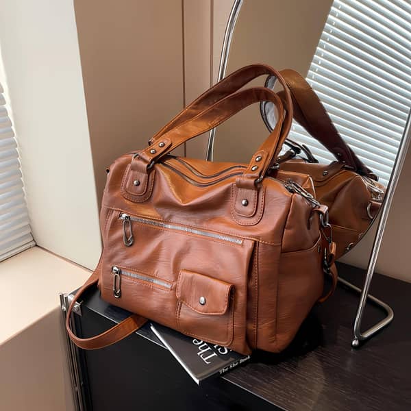 Women'S Large Capacity Genuine Leather Handbag - Elegant Brown Purse with Zipper Closure, Spacious Interior for Work, Travel, Everyday Use - Convertible Crossbody/Handbag/Clutch - Durable & Easy-Clean Design, Leather Purse, Travel Accessory