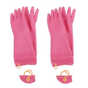 2 Pairs Reusable Waterproof Non-Slip Honeycomb Grip Latex Rubber Gloves With Hang-Dry Hooks/Hanging Loops For Dishwashing Household Cleaning Cooking (Medium)