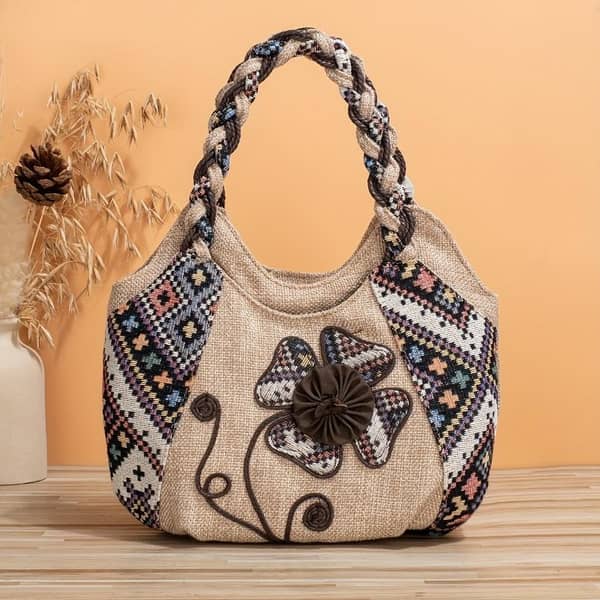 Handmade small flower ethnic style handbag, retro multi-compartment lightweight and durable handbag ethnic style fringed small bag