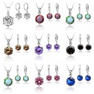 Woman Sterling Silver 8MM Jewelry Sets Cubic Zircon Crystal Lever Back Earrings Pendant Wedding Necklace Nice Gifts