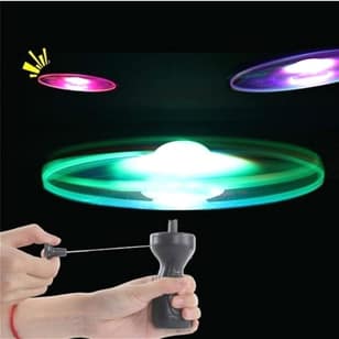 HOT Funny Spinning Flyer Luminous Flying UFO LED Light Handle Flash Flying Toys for Kids Outdoor Game Color Random