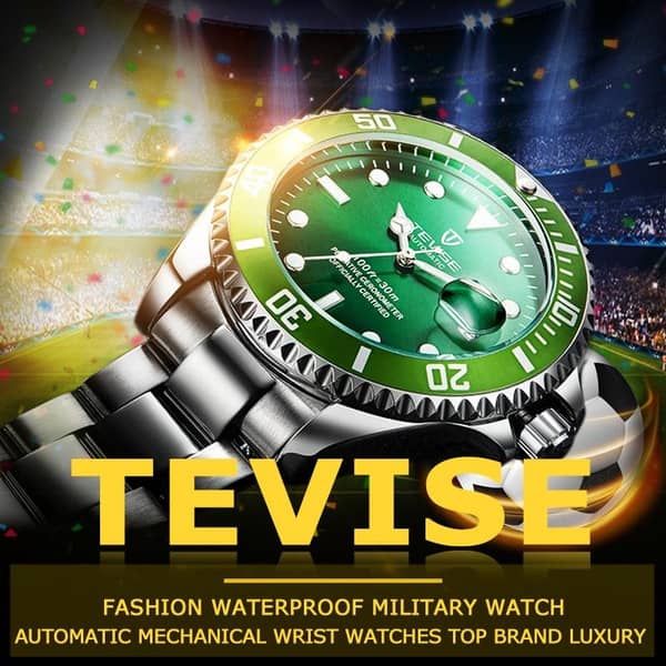 Luxury TEVISE Mechanical Watch for Men Fashion Green Waterproof Sport Business Wrist Watches Armbanduhren Herren